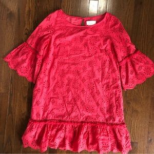 by Anthropologie Coral Pink Eyelet Dress 8
